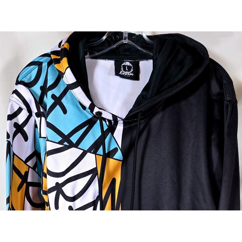 Split Graphic Hoodie Black Multi Color Graffiti‎ Abstract Art Unisex Large